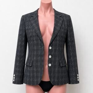 Ron Herman Black & White Stripe Plaid 3 Button Blazer Satin Dot Lining 5